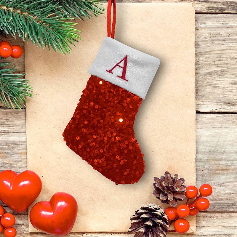 Embroidery Xmas Stocking - Red Sequin Christmas Stocking Letter A