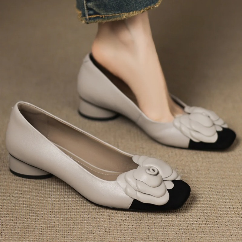 Embroidery Flat Shoes - Plus size 34-41 women's sheepskin mix