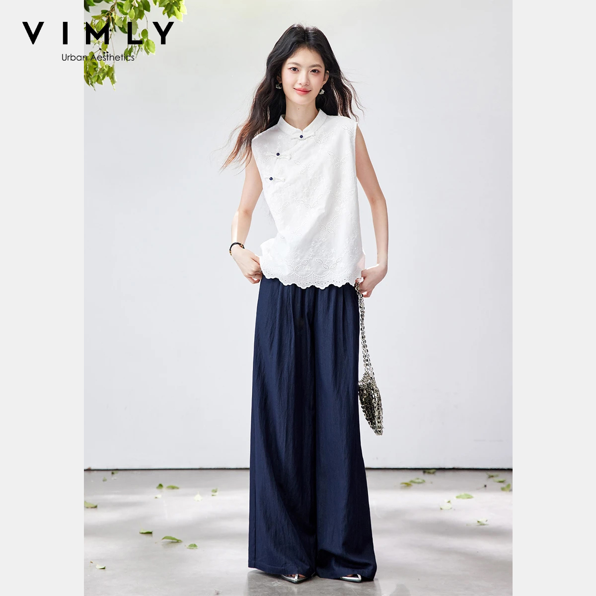 Embroidery Uniforms - VIMLY Chinese Style Two Piece Pant