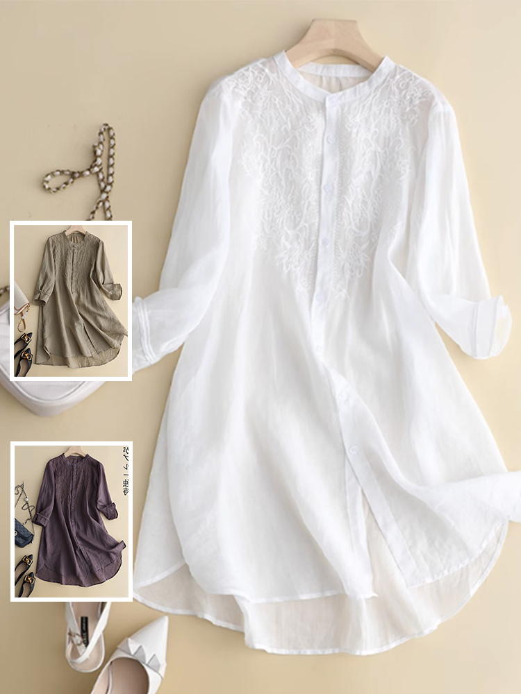 Embroidery On Shirt - Spring Summer Breathable Thin Cotton Linen