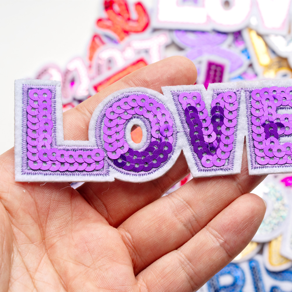 Colored Word LOVE Sequined Emb - đánh giá và giá Embroidery Font Free