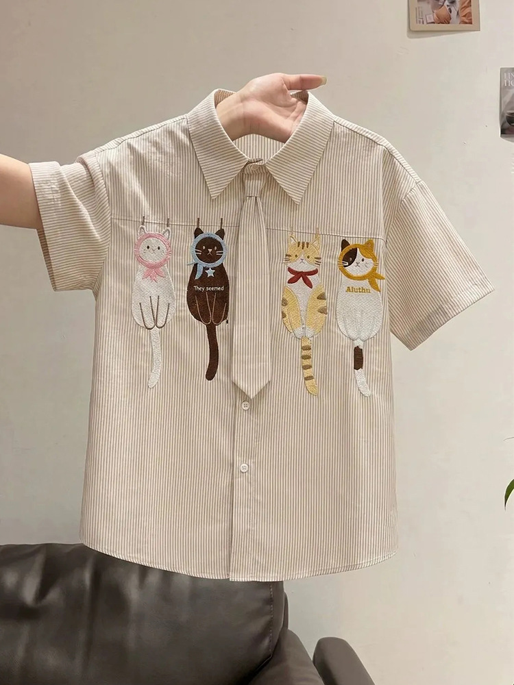 Cute Cartoon Tie Shirt Women L - đánh giá và giá Embroidery On Shirt