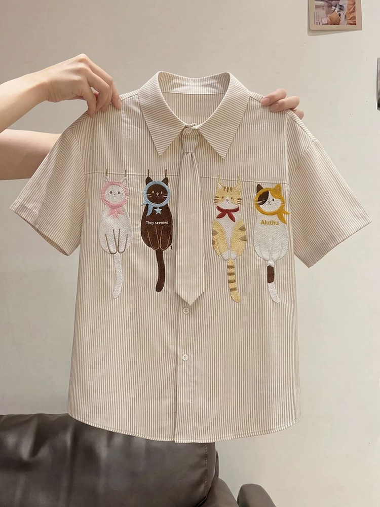 Cute Cartoon Tie Shirt Women L - đánh giá và giá Embroidery On Shirt