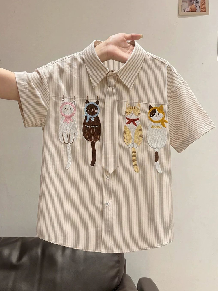 Cute Cartoon Tie Shirt Women L - đánh giá và giá Embroidery On Shirt