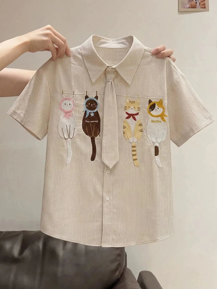 Cute Cartoon Tie Shirt Women L - đánh giá và giá Embroidery On Shirt
