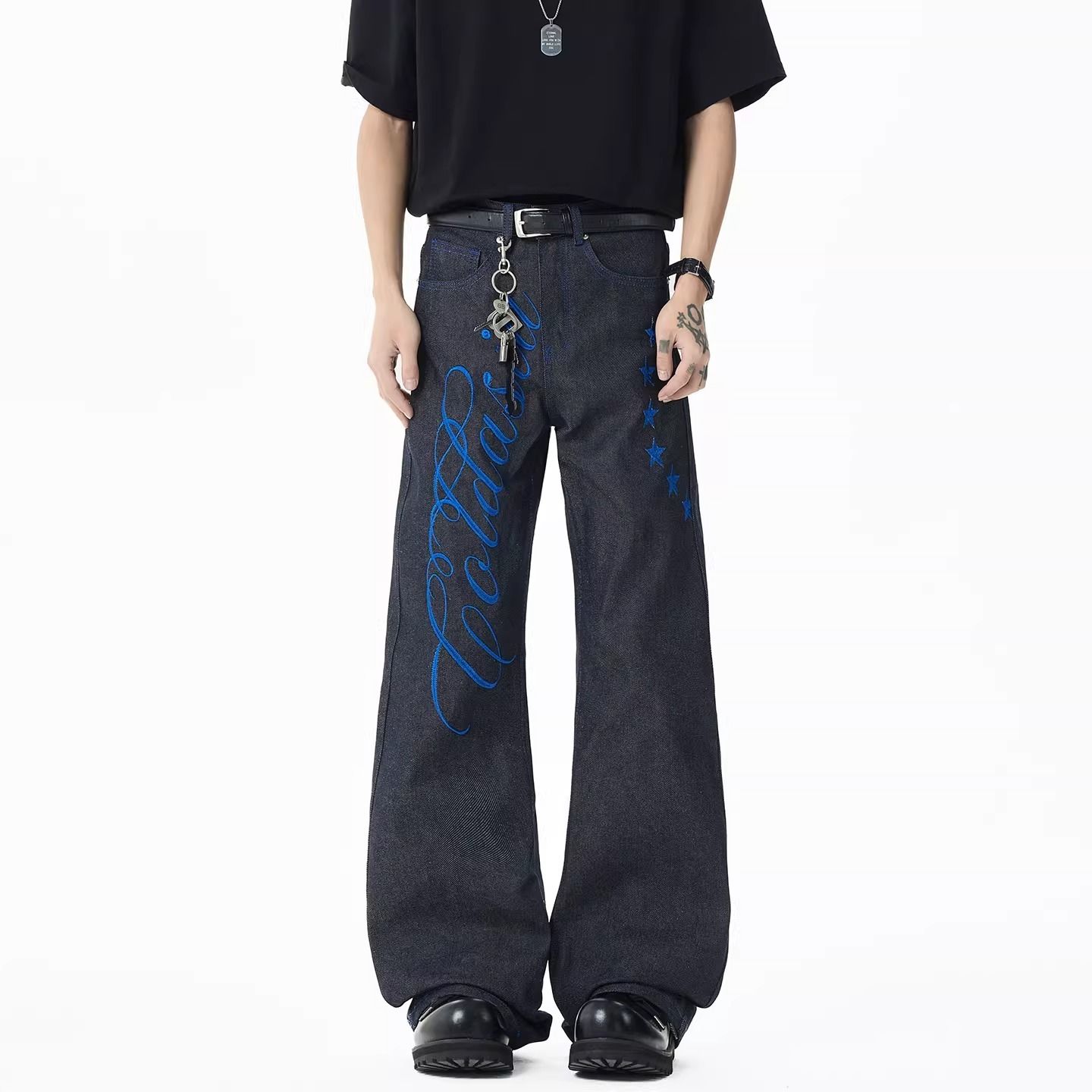 Men's Blue Font Embroidery Jea - đánh giá và giá Embroidery Font Free