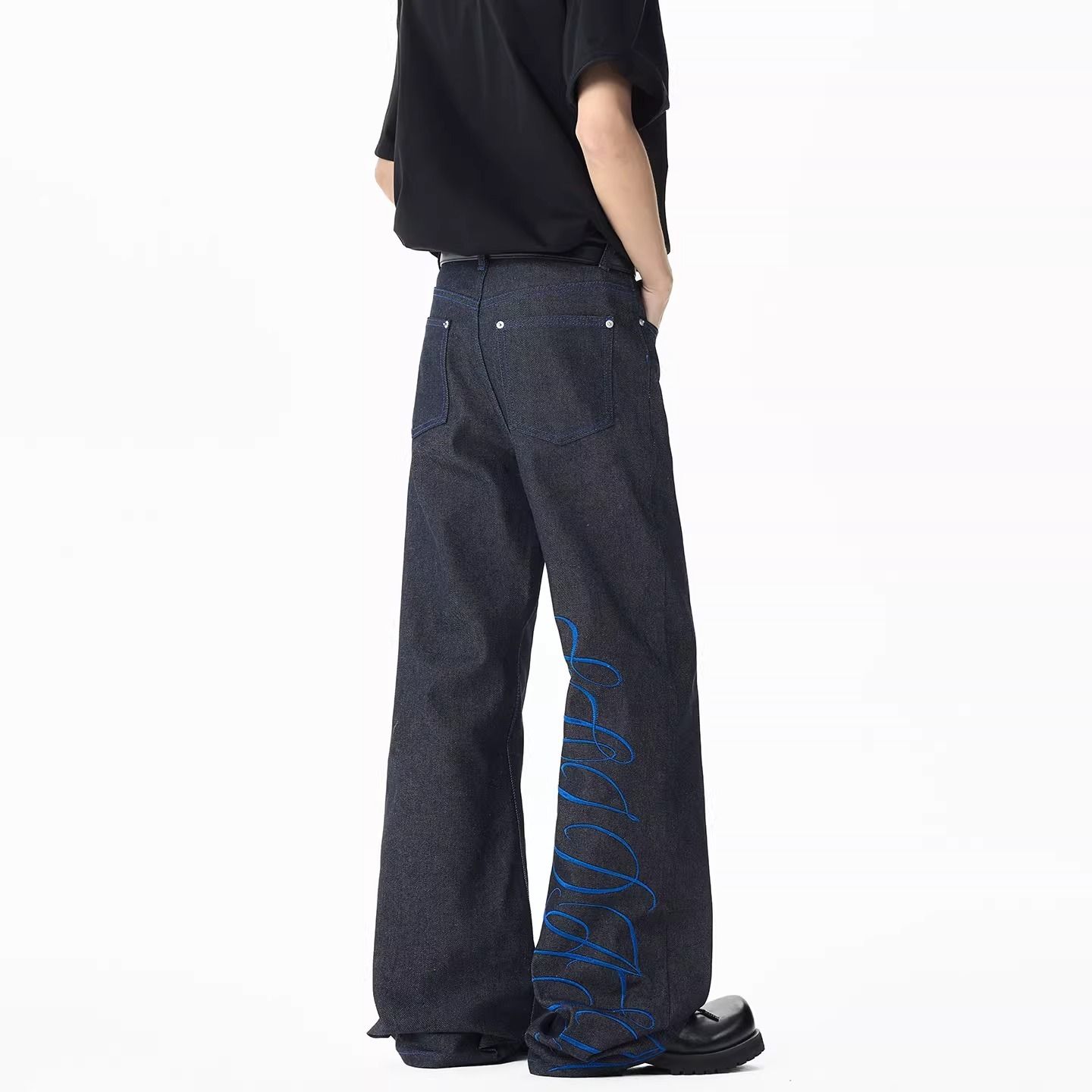Men's Blue Font Embroidery Jea - đánh giá và giá Embroidery Font Free