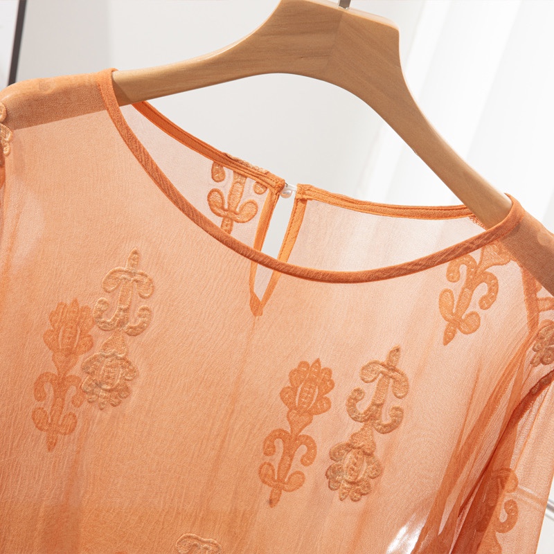 100% Mulberry Silk Women Long  - đánh giá và giá Embroidery On Shirt