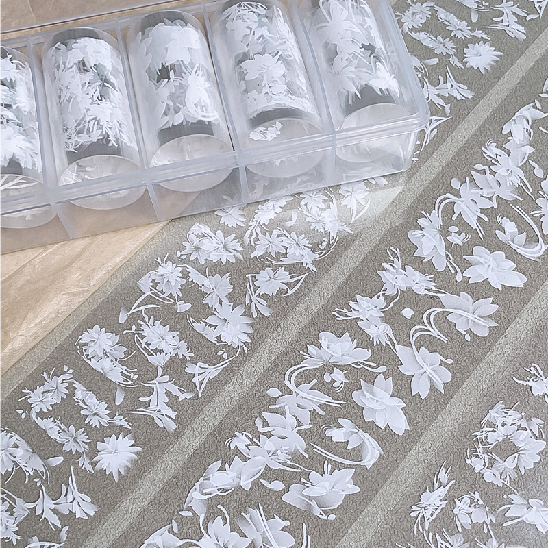 6rolls/box White Flowers Nail  - đánh giá và giá Transfer Paper Carbon